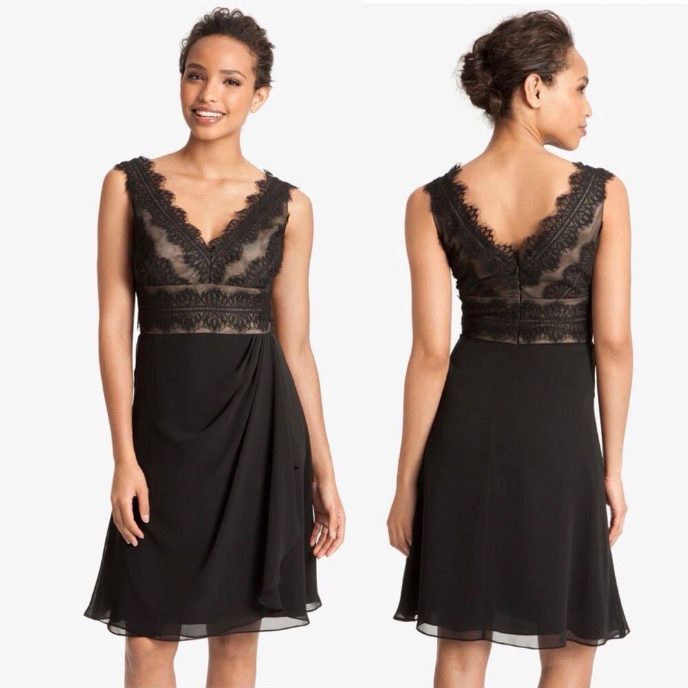 NWT JS Collections Black Lace A Line Dress Size 6 Formal Sleeveless Empire Waist